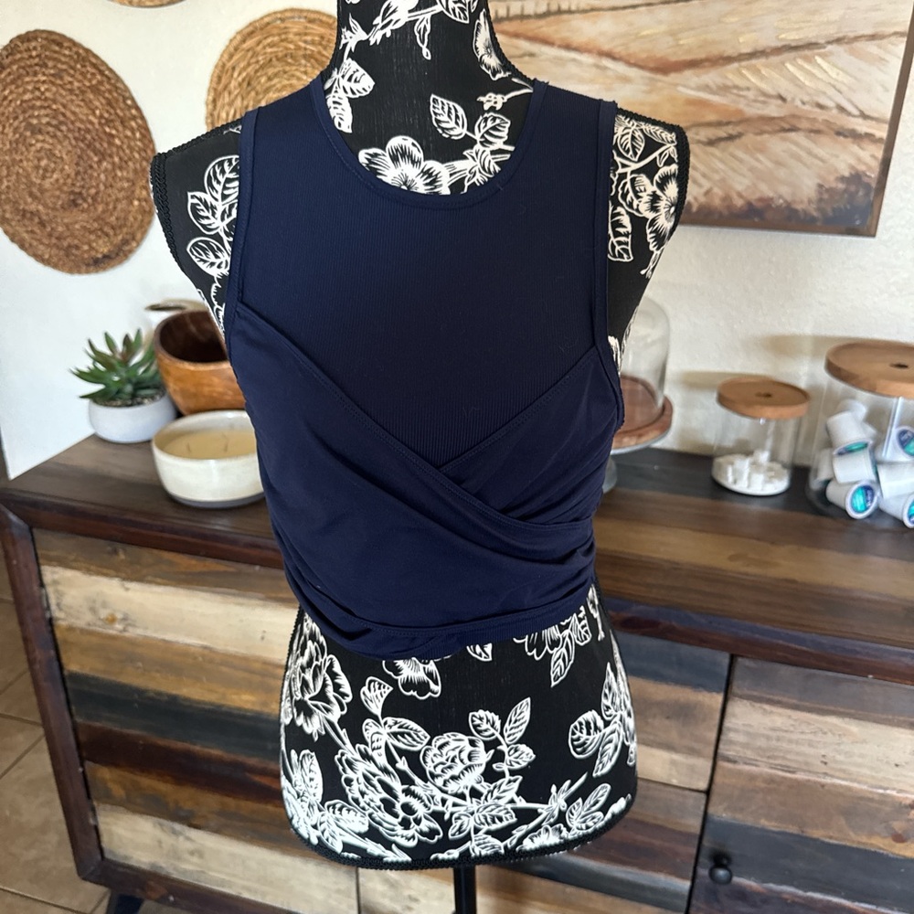 Free People Navy Cross-Front Crop Tank